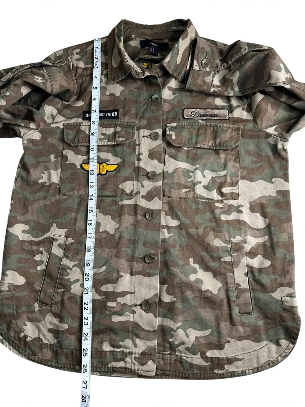 Forever 21 Green Brown Military Field Jacket Up To No Good, Dreamer. Size M - Picture 4 of 13